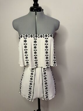 Boho Strapless Romper White Black Beach Festival S